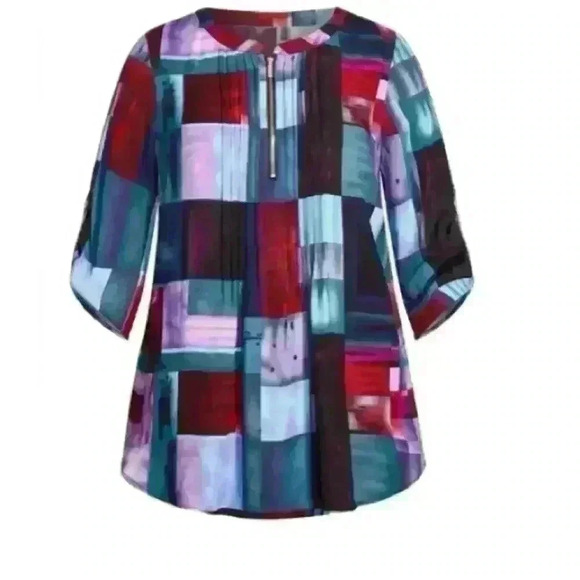 New AVENUE Eastbrook Print Blouse Top - purple plus 14 - Picture 3 of 6